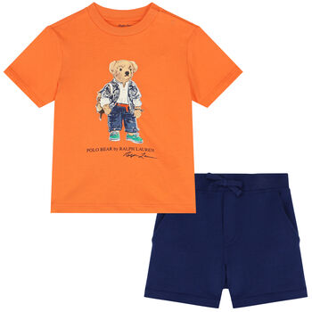 Baby Boys Orange & Navy Blue Shorts Set