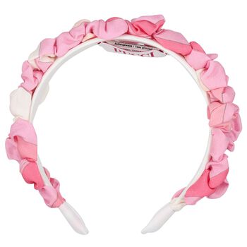 Girls Pink Ruffled Iride Print Headband