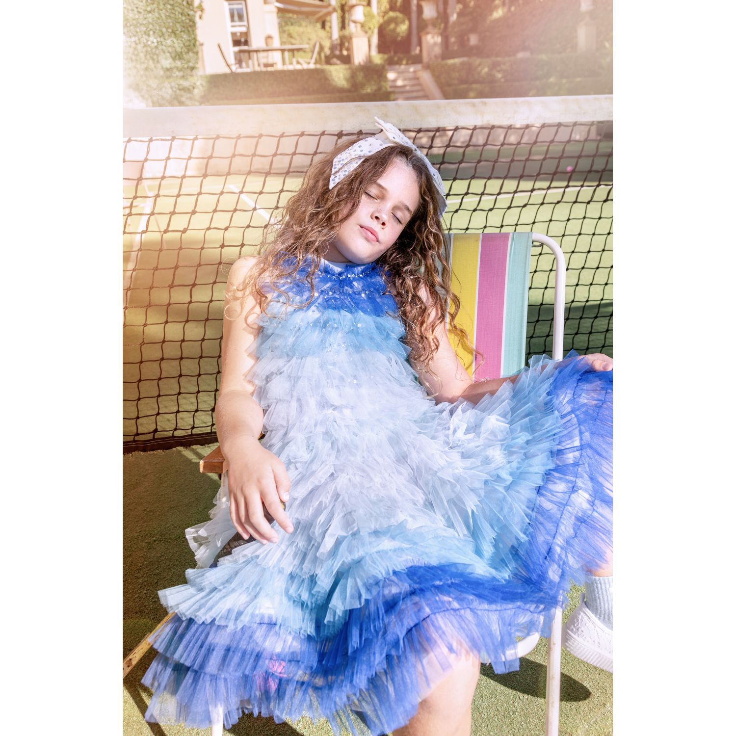 Girls Blue Layered Tulle Dress, 1, hi-res