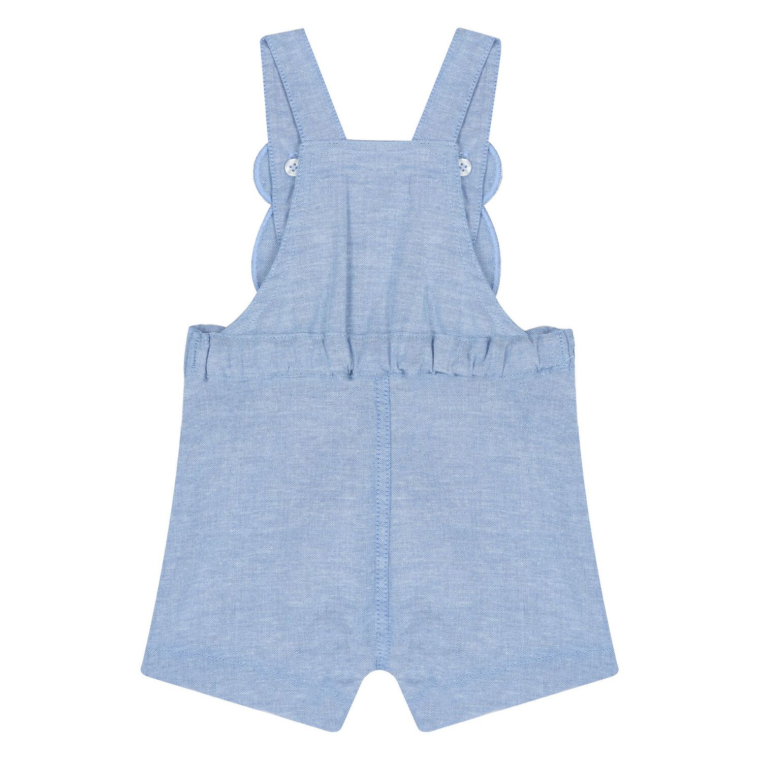 Baby Boys White & Blue Cotton Dungaree Set, 1, hi-res