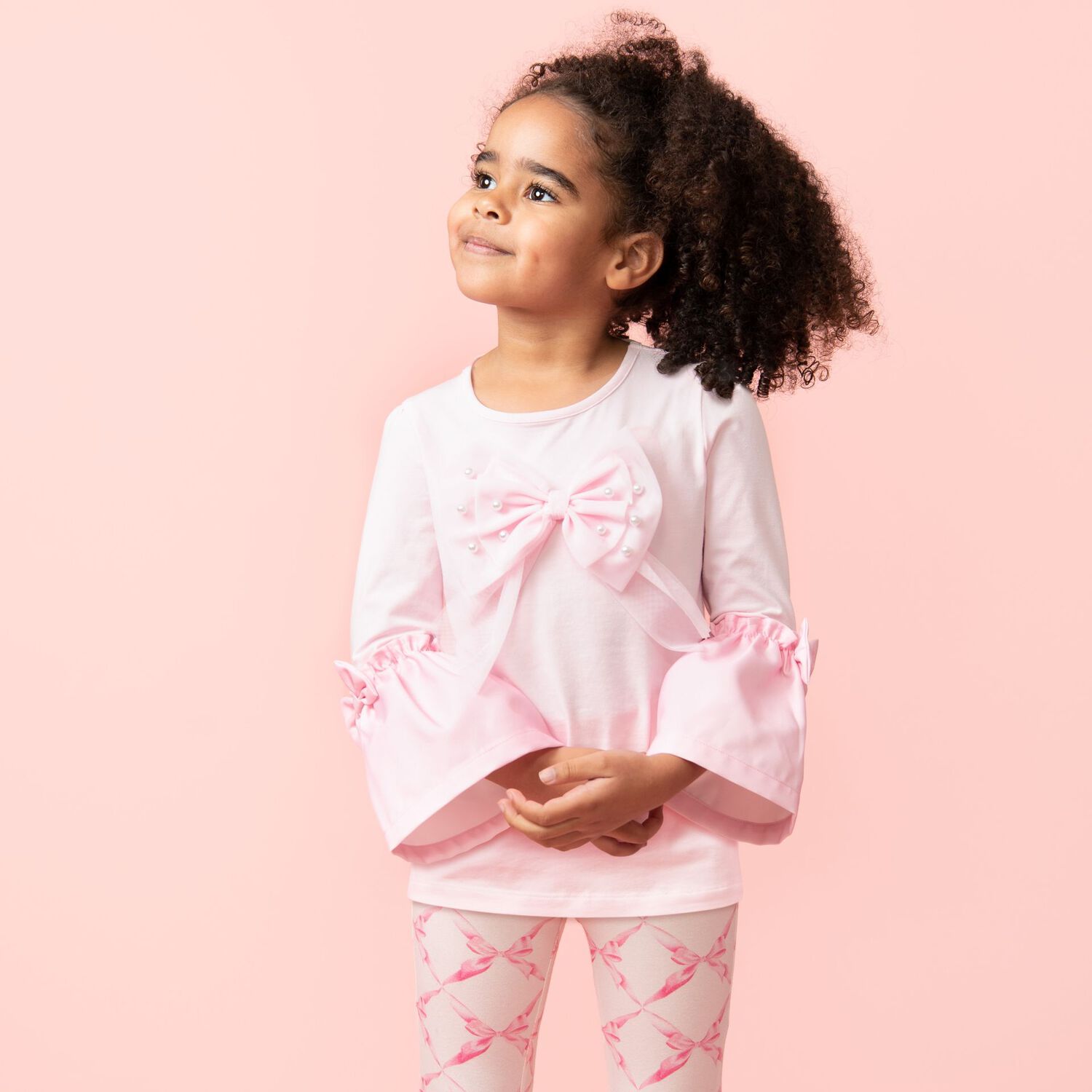 Girls Pink Bow Leggings Set, 1, hi-res image number null