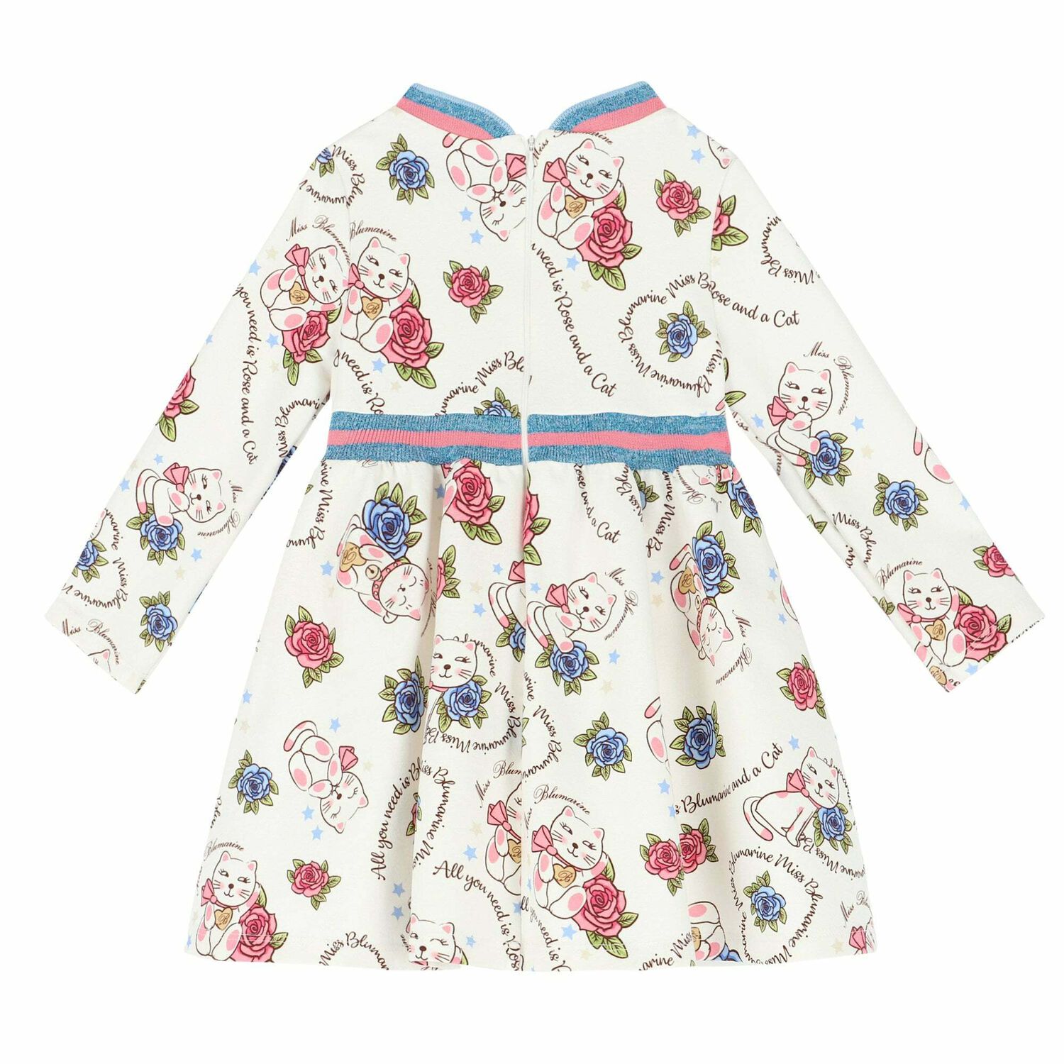 Girls White Printed Dress, 1, hi-res