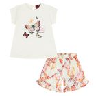 Younger Girls Ivory & Orange Butterfly Shorts Set, 1, hi-res