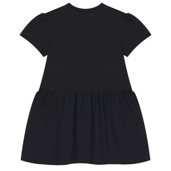 Girls Black Teddy Bear Logo Dress