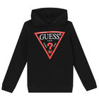 Boys Black Logo Hooded Top, 1, hi-res