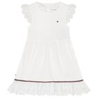 Younger Girls White Cotton Dress, 2, hi-res