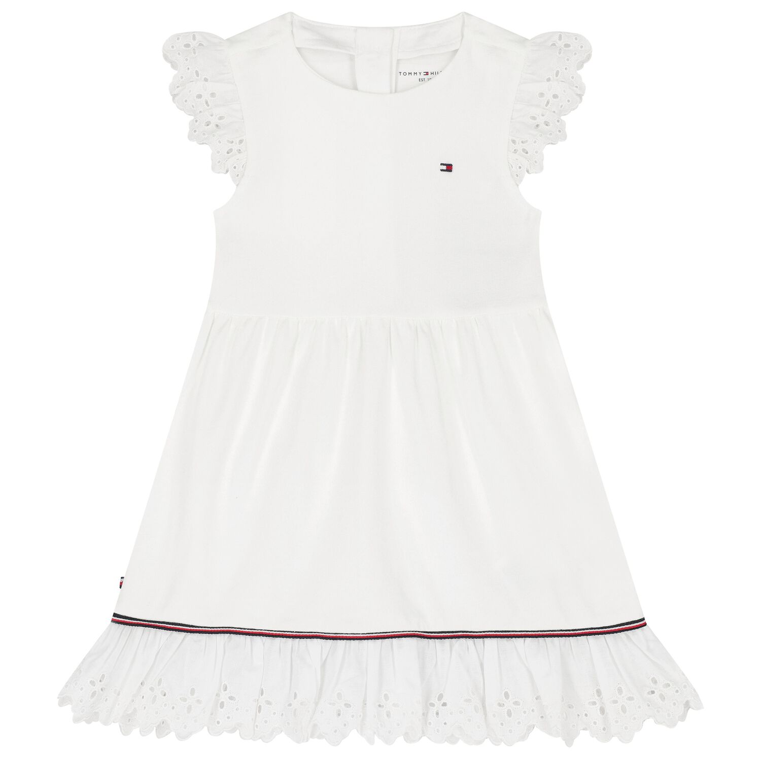 Younger Girls White Cotton Dress, 2, hi-res