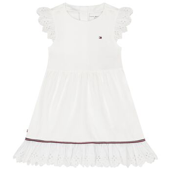 Younger Girls White Cotton Dress