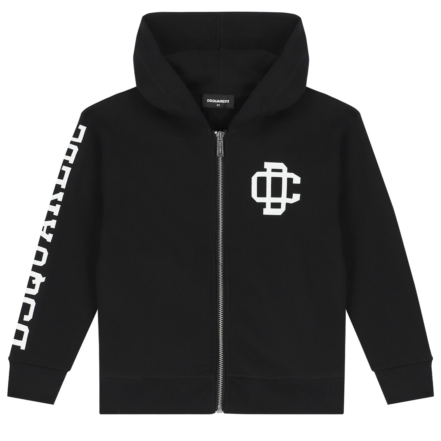 Black Logo Hooded Zip-Up Top, 1, hi-res