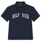 Boys Navy Blue Logo Polo Shirt, 1, hi-res
