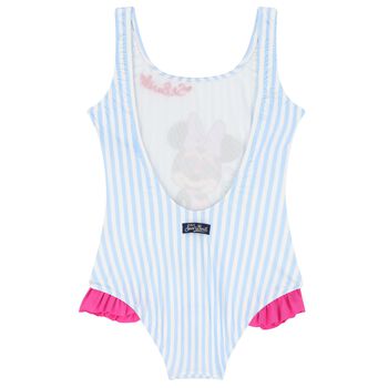 Girls Blue & White Stripe Minnie Mouse Swimsuit