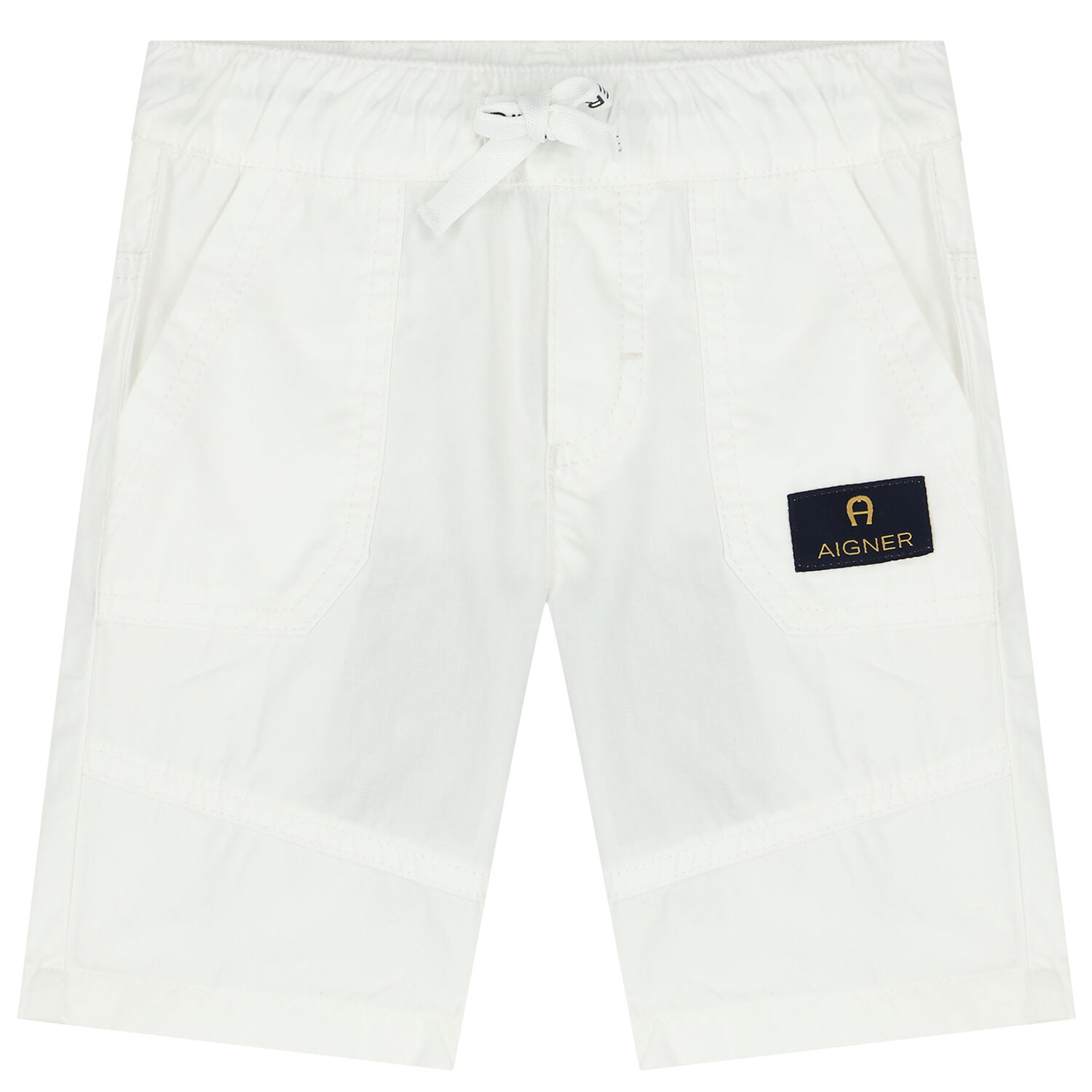 Younger Boys White Logo Chino Shorts, 1, hi-res