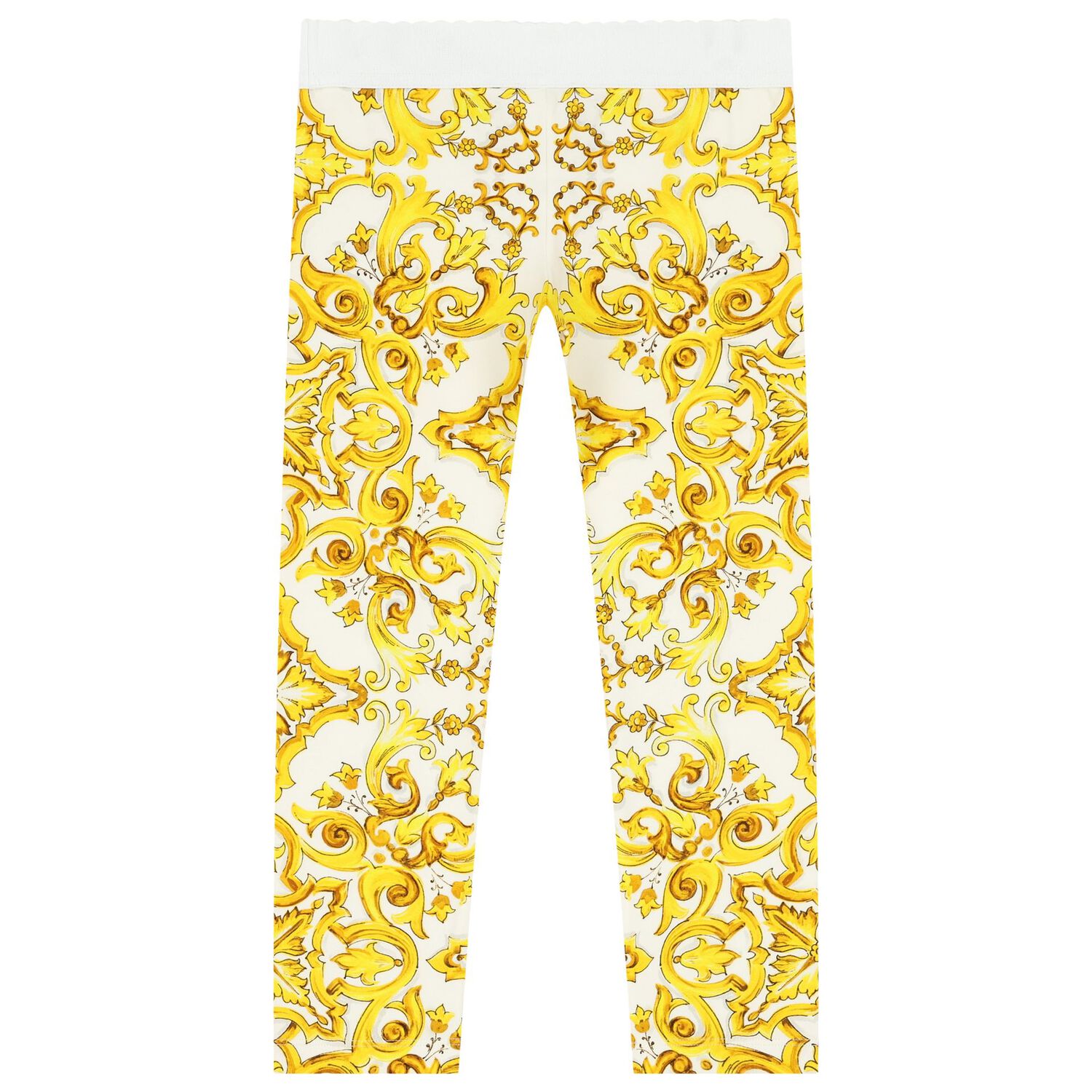 Girls White & Yellow Majolica Leggings, 1, hi-res image number null
