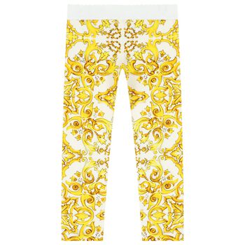 Girls White & Yellow Majolica Leggings