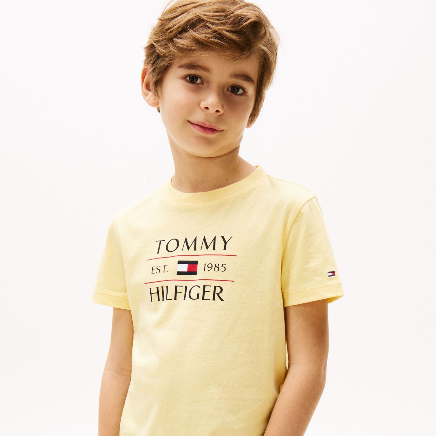Boys Yellow Flag Logo Cotton T-Shirt, 5, hi-res