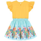 Girls Yellow & Blue Tropical Island Dress, 1, hi-res