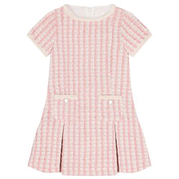 Girls Pink & Ivory Tweed Dress