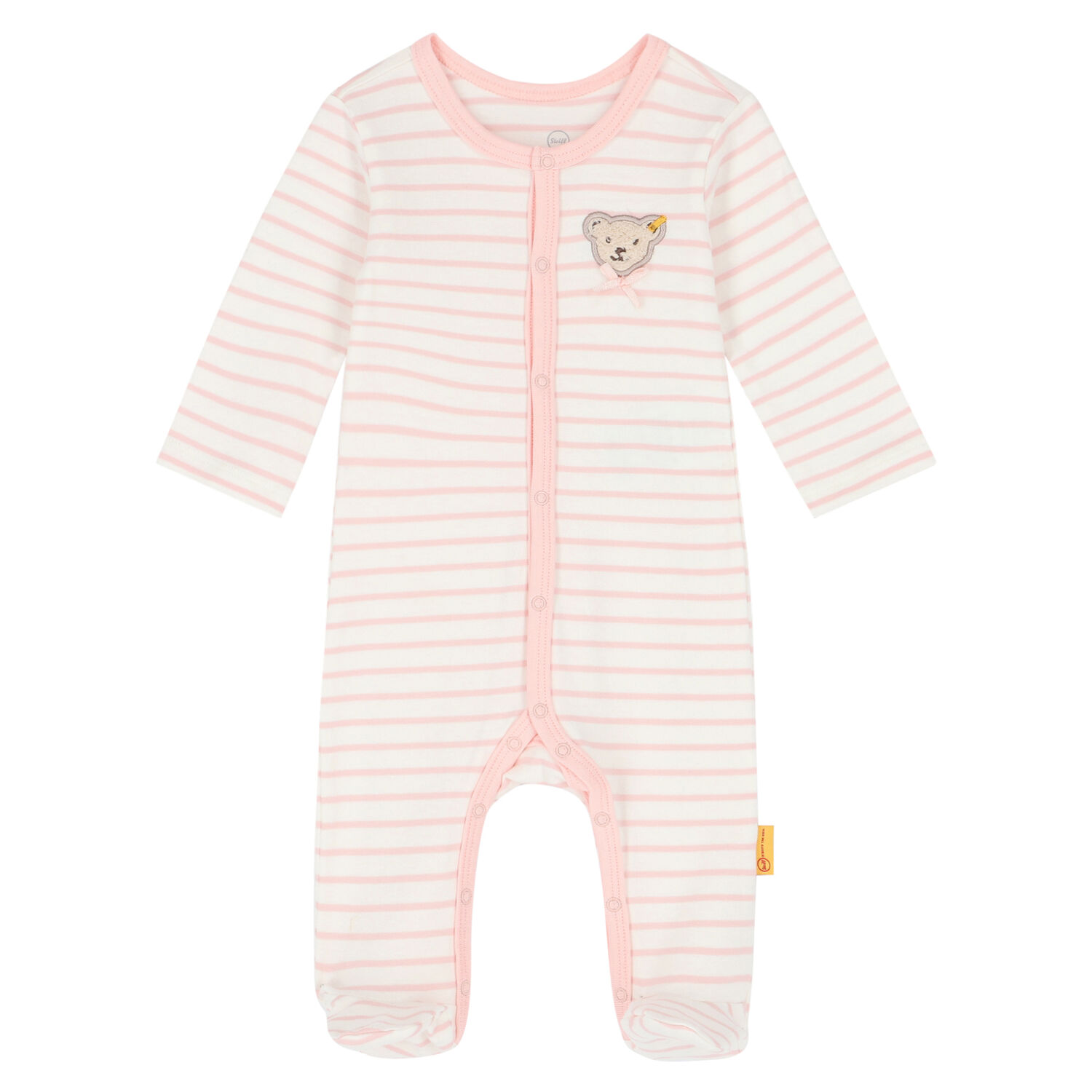 Baby Girls Ivory & Pink Striped Babygrow, 1, hi-res