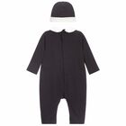 Boys Black Logo Babygrow & Hat Gift Set, 1, hi-res