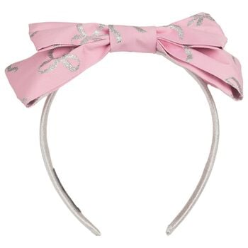 Girls Silver & Pink Bow Headband