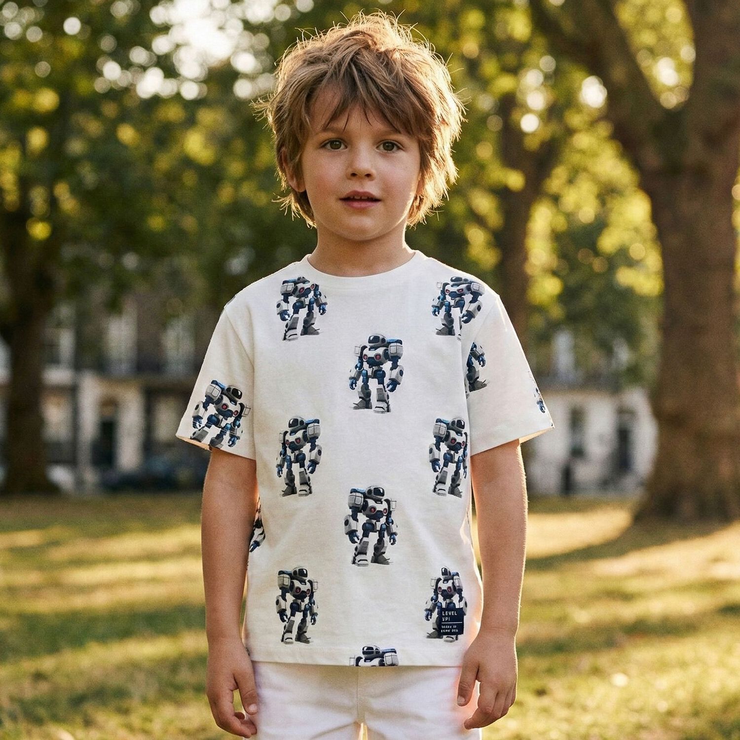 Boys Ivory Robot T-Shirt, 1, hi-res