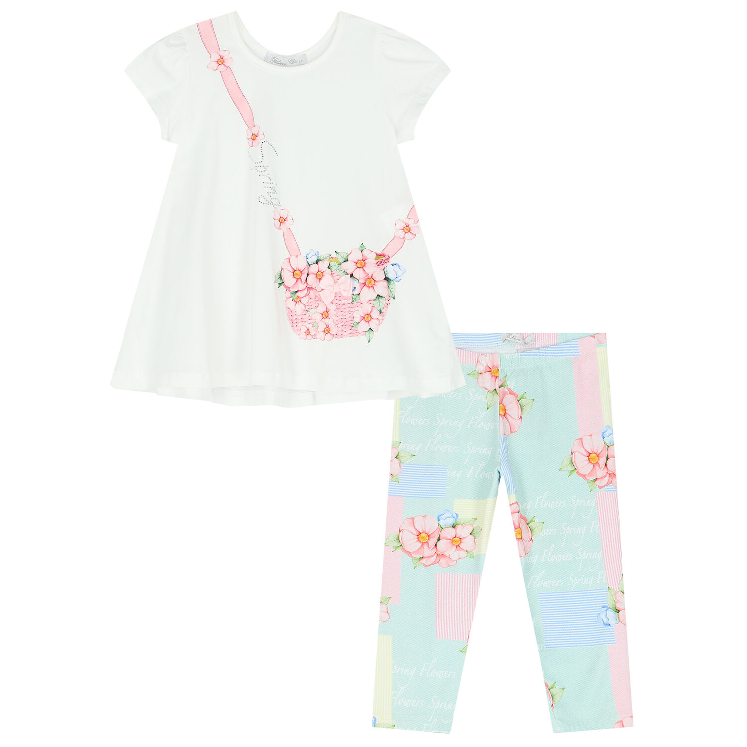 Girls Ivory & Green Floral Leggings Set, 1, hi-res
