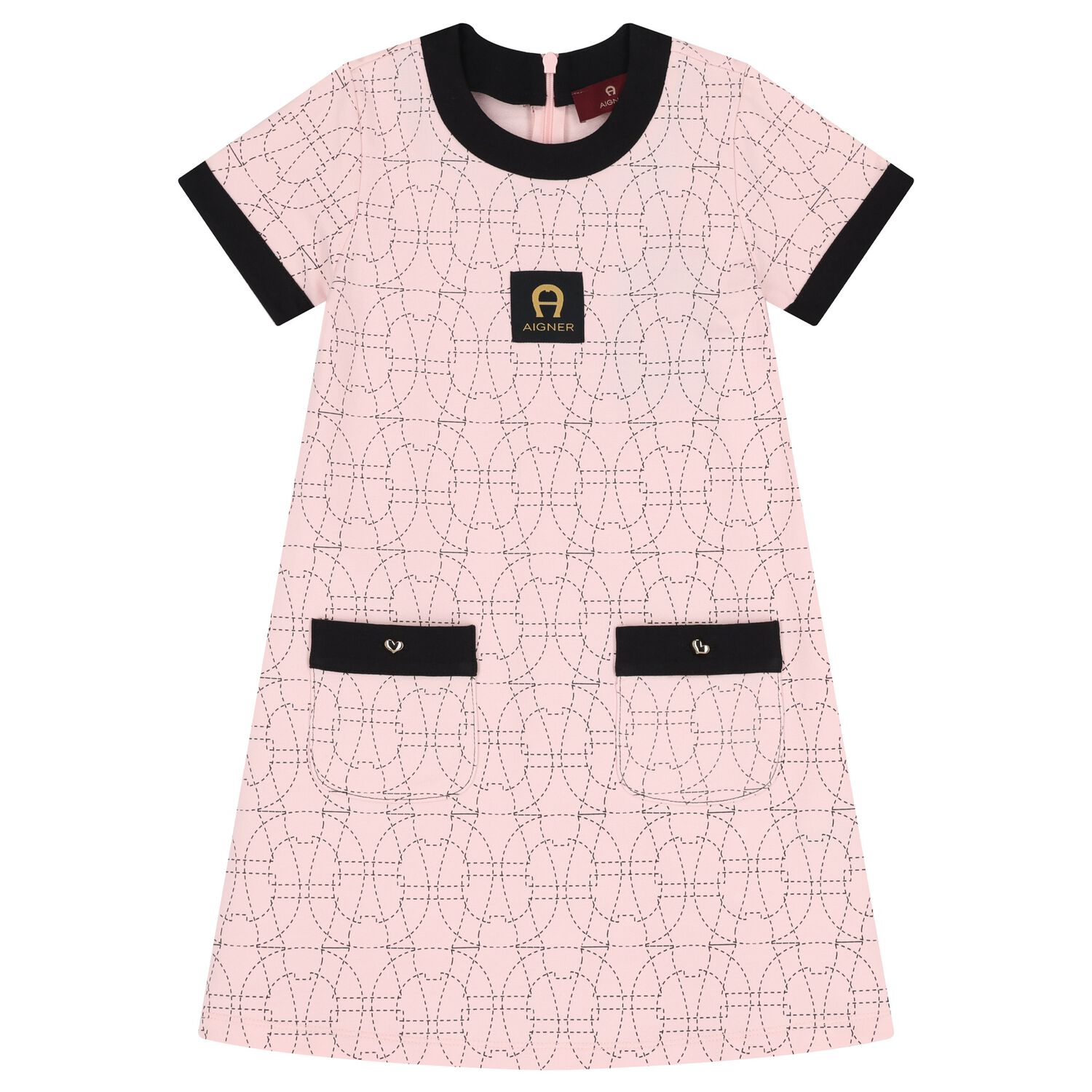 Girls Pink & Black Logo Dress, 2, hi-res