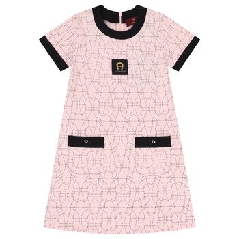 Girls Pink & Black Logo Dress