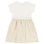 Girls Ivory & Gold Logo Dress, 1, hi-res