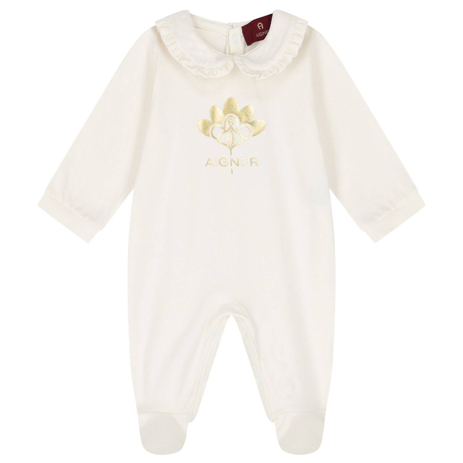 Baby Girls Ivory Logo Ruffled Babygrow, 1, hi-res