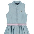 Girls Blue Logo Sleeveless Dress, 1, hi-res