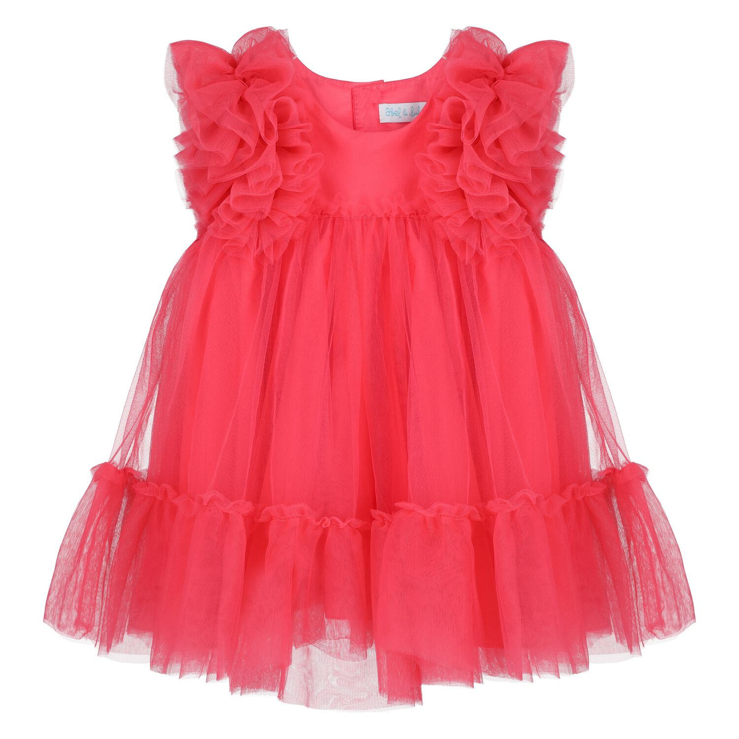 Younger Girls Red Ruffled Tulle Dress, 1, hi-res