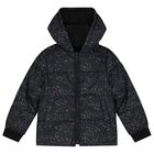 Girls Black Reversible Puffer Jacket, 1, hi-res