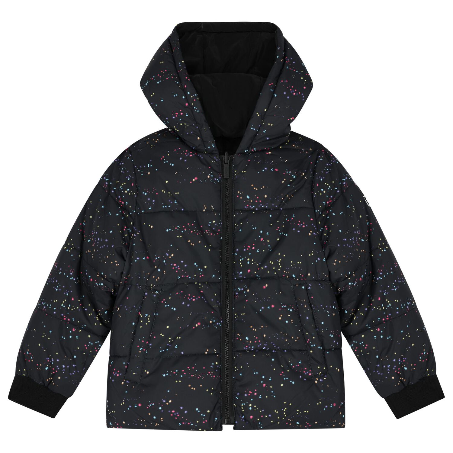 Girls Black Reversible Puffer Jacket, 1, hi-res image number null