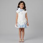 Girls White & Blue 3D Petal Dress, 1, hi-res