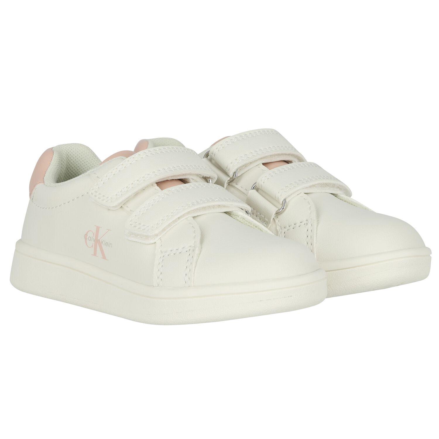 Girls White & Pink Logo Trainers , 1, hi-res
