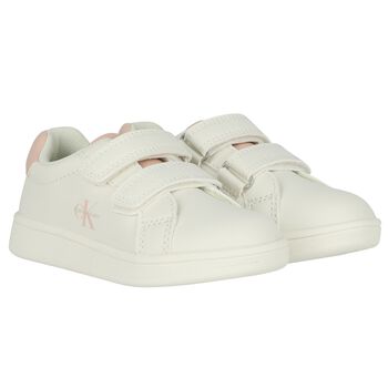 Girls White & Pink Logo Trainers 