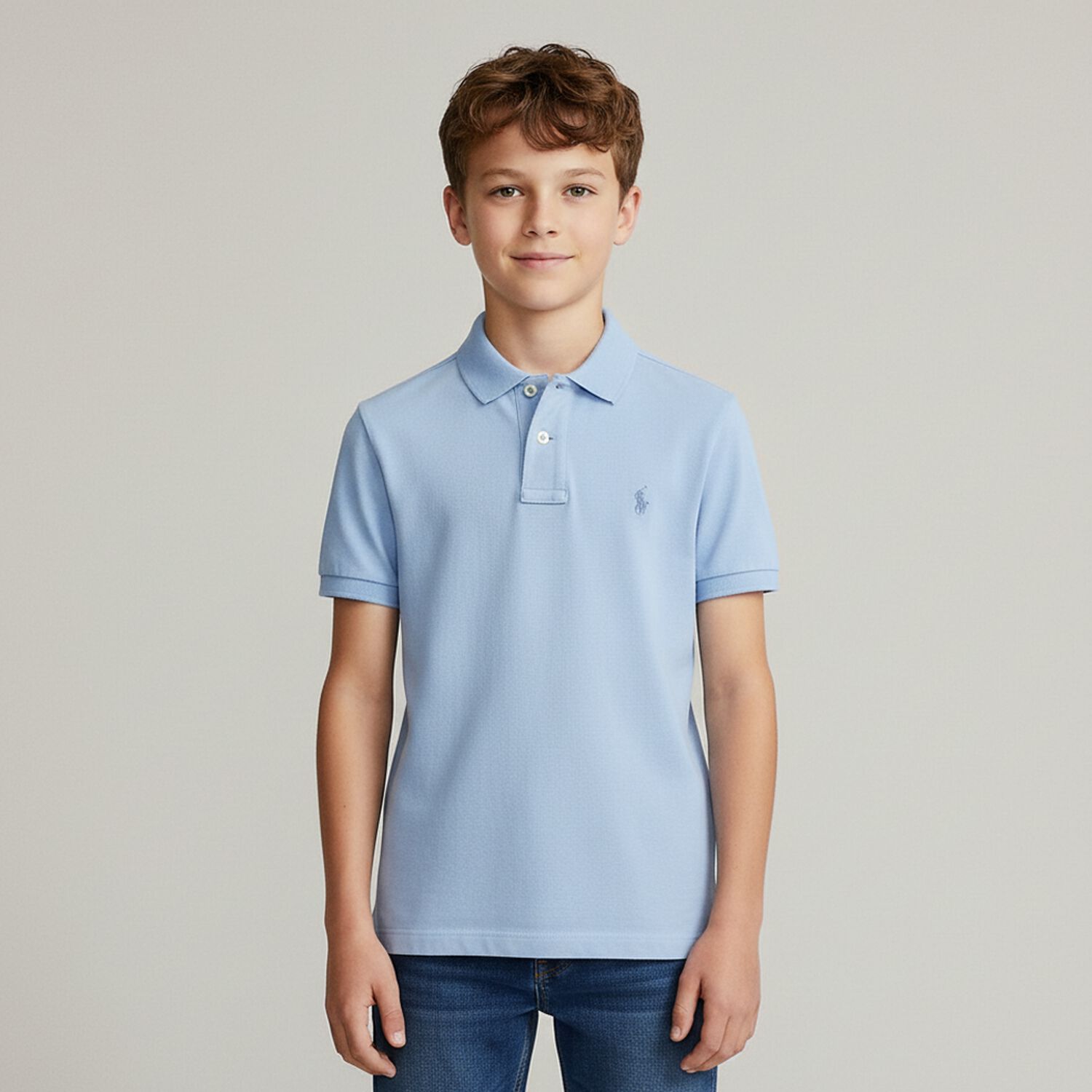 Boys Blue Logo Polo Shirt, 1, hi-res