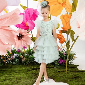 Girls Green Embellished Tutu Dress