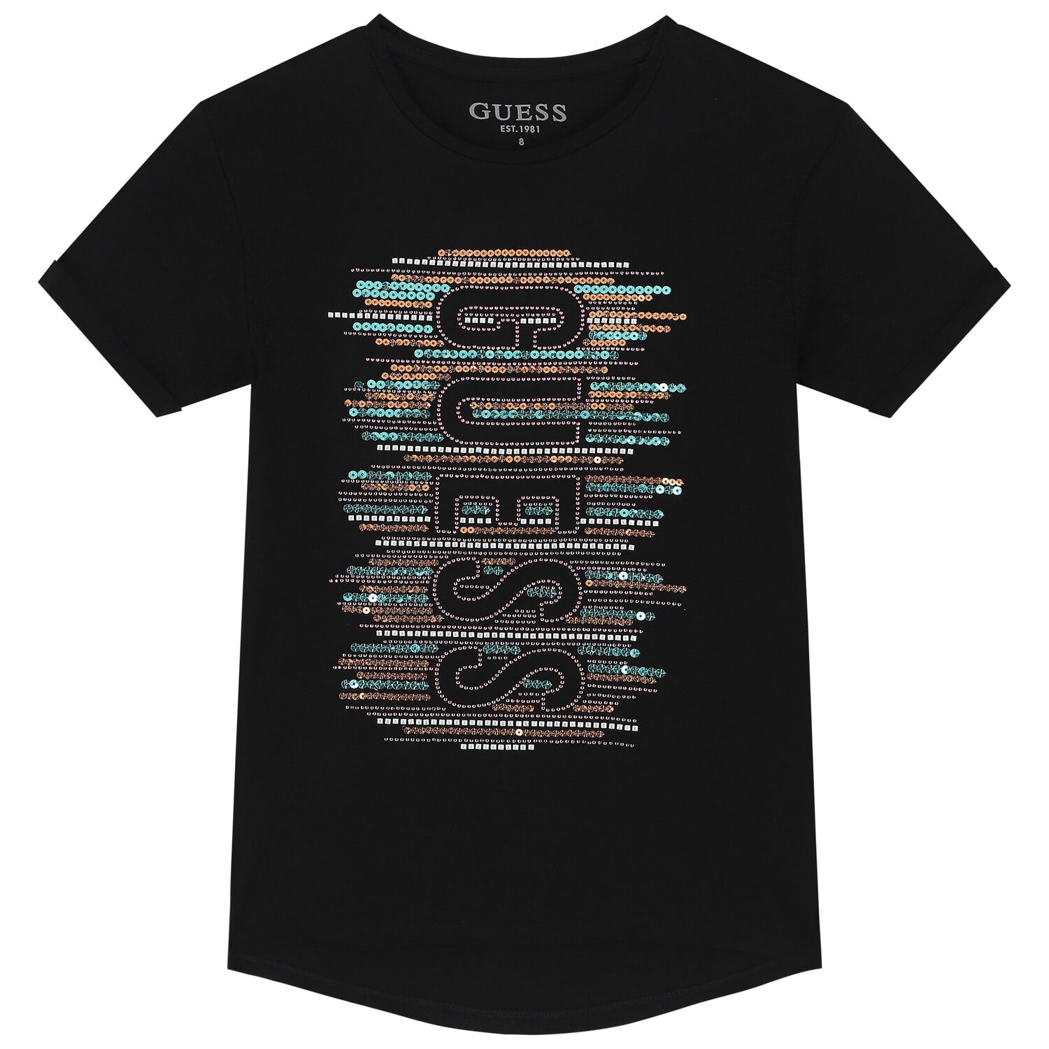 Girls Black Logo Sequins T-Shirt, 1, hi-res