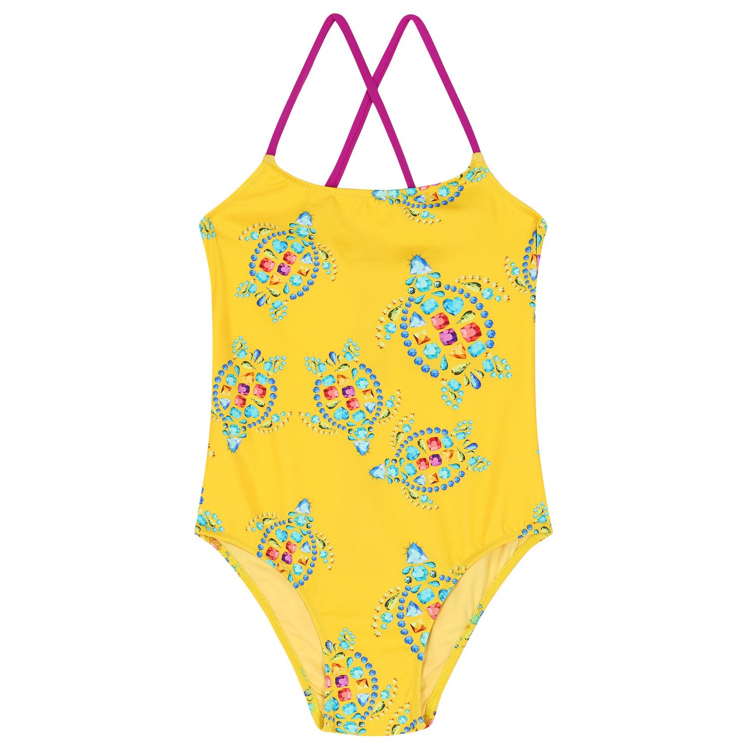 Girls Yellow Turtle Logo Swimsuit, 1, hi-res image number null