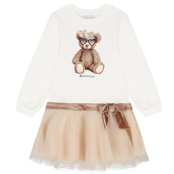 Girls Ivory & Beige Teddy Bear Dress