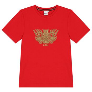 BOSS Boys Red Dragon Logo T-Shirt, 3 Boys Red Dragon Logo T-Shirt