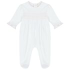 Baby Girls White Smocked Babygrow, 1, hi-res