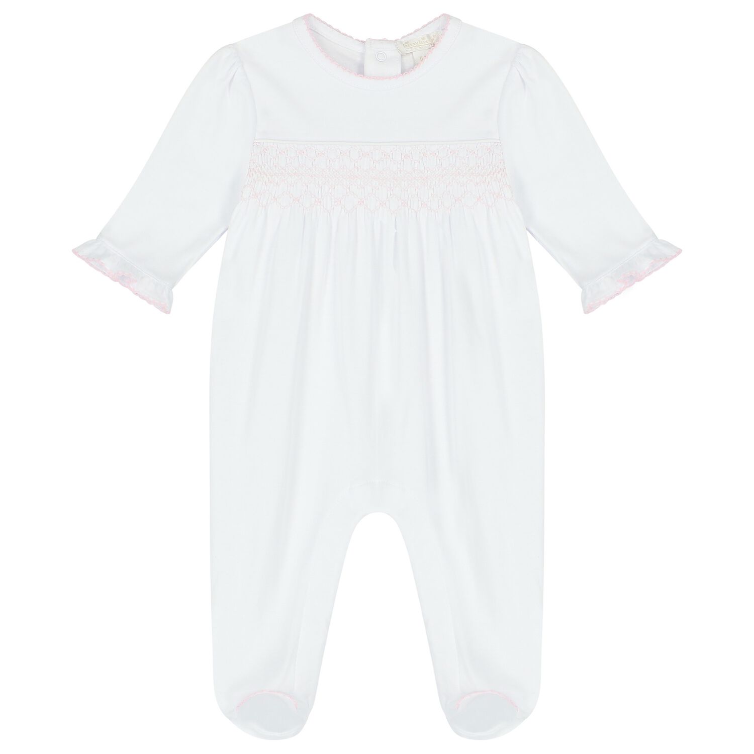 Baby Girls White Smocked Babygrow, 1, hi-res image number null