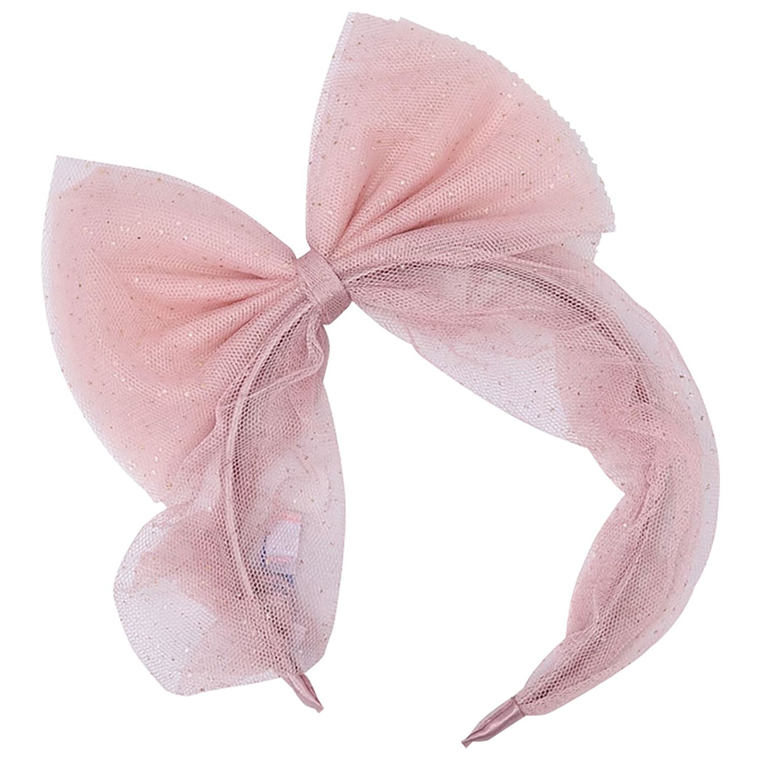 Girls Pink & Gold Glitter Tulle Bow Headband, 4, hi-res image number null