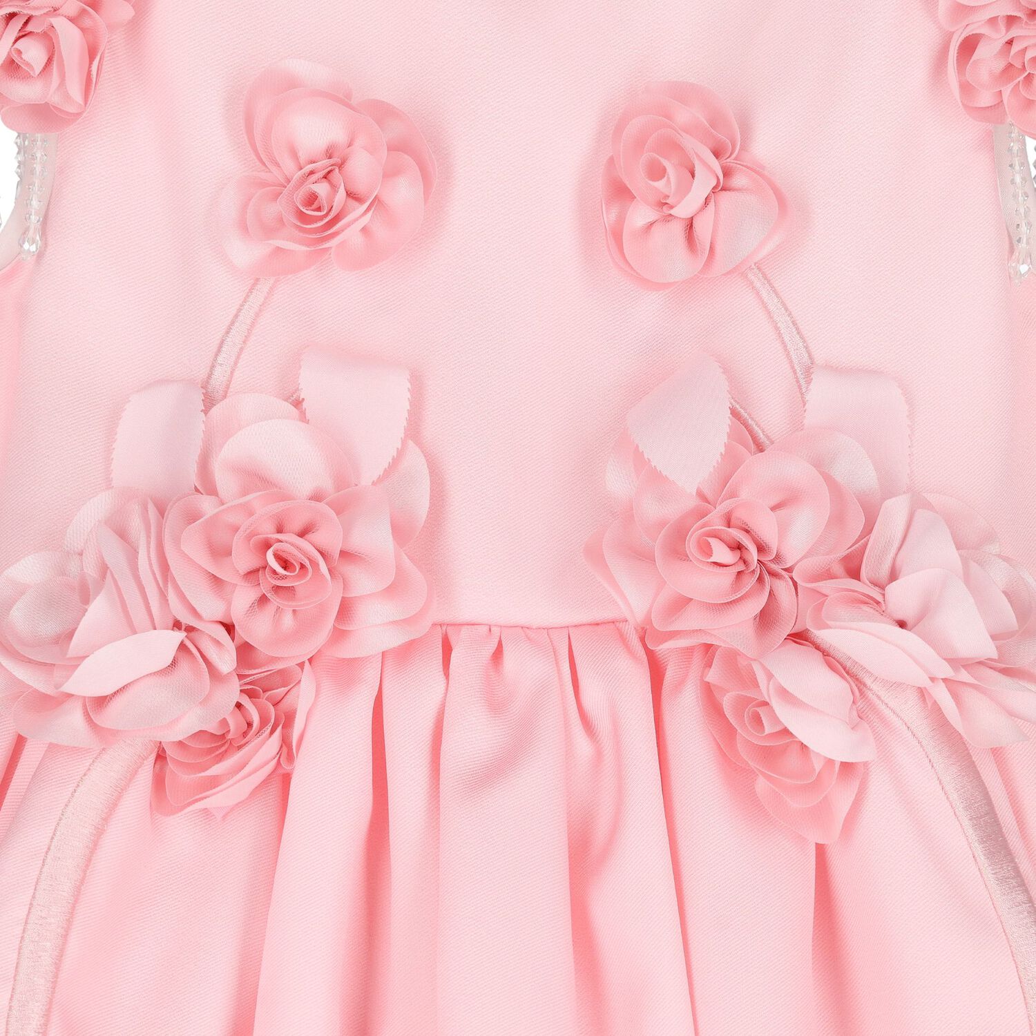 Girls Pink 3D Floral Satin Dress, 1, hi-res