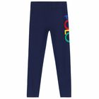 Girls Navy Logo Leggings, 1, hi-res