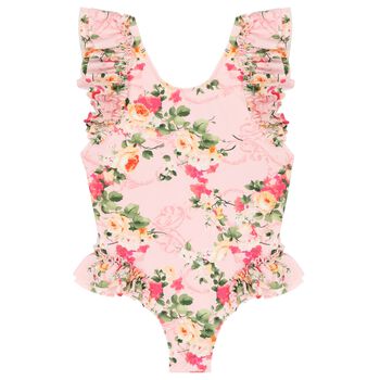 Girls Pink Floral Swimsuit