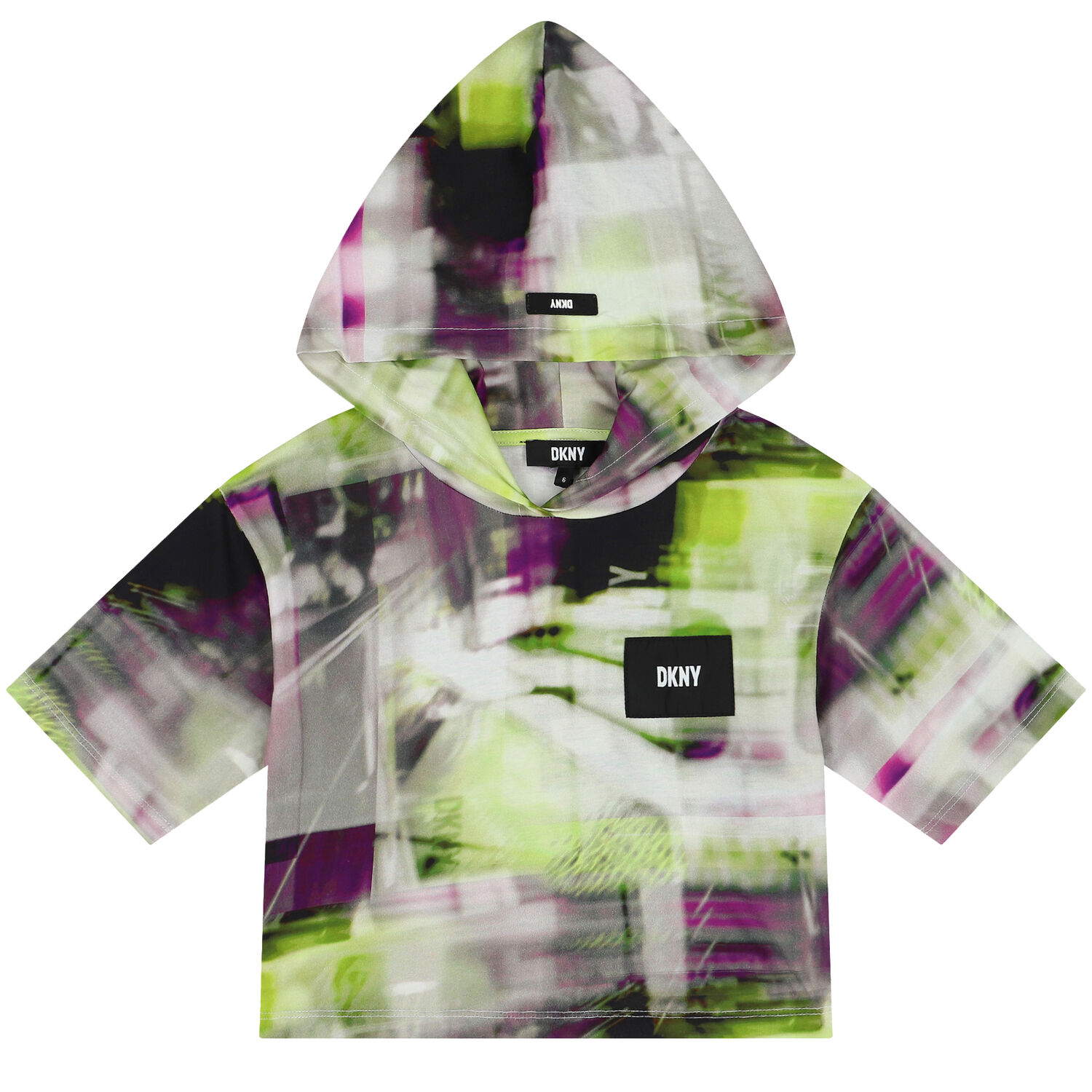 Girls Green, Black & Purple Logo Hooded T-Shirt, 1, hi-res image number null